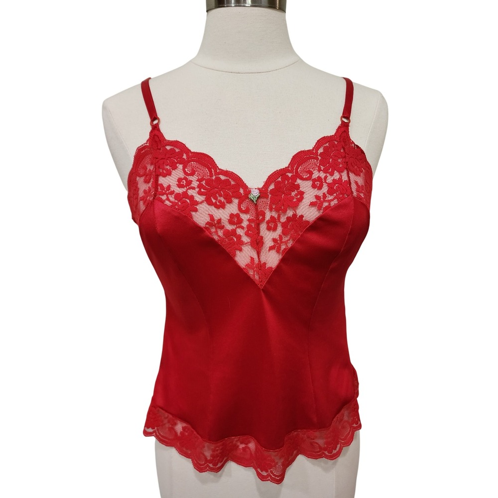 Vintage Camisole Union Made Siren Vixen Red Lace 70s Women's size 34